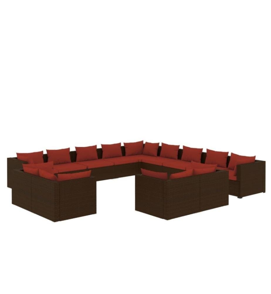 13-tlg. Garten-Lounge-Set mit Kissen Braun Poly Rattan