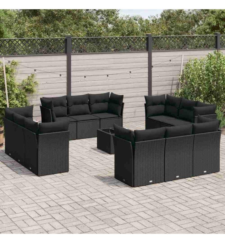 13-tlg. Garten-Sofagarnitur mit Kissen Schwarz Poly Rattan
