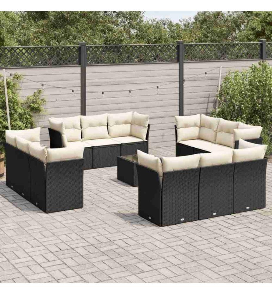 13-tlg. Garten-Sofagarnitur mit Kissen Schwarz Poly Rattan