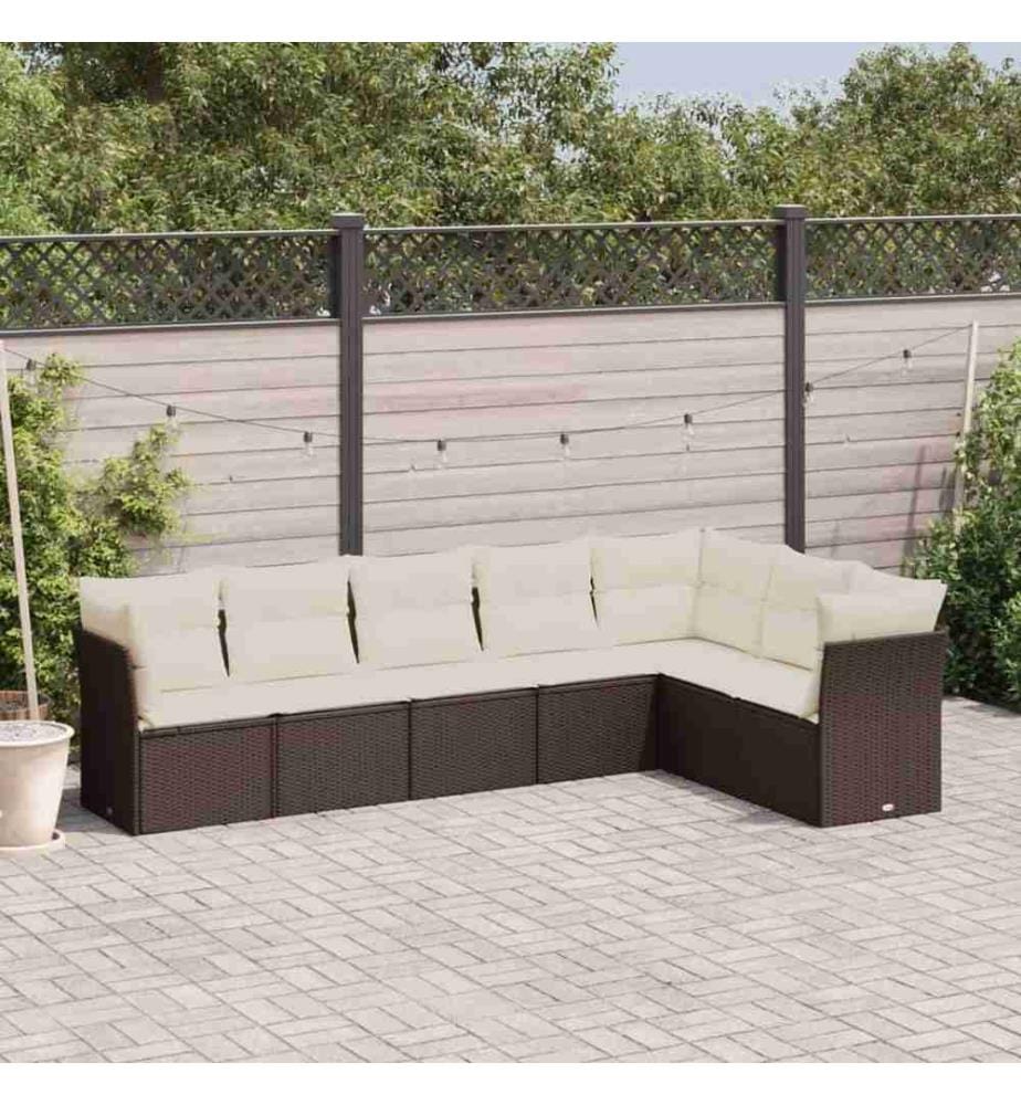 7-tlg. Garten-Sofagarnitur mit Kissen Braun Poly Rattan