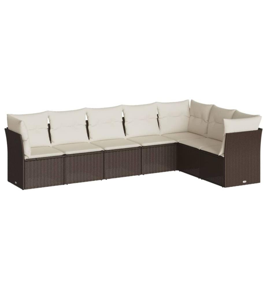 7-tlg. Garten-Sofagarnitur mit Kissen Braun Poly Rattan