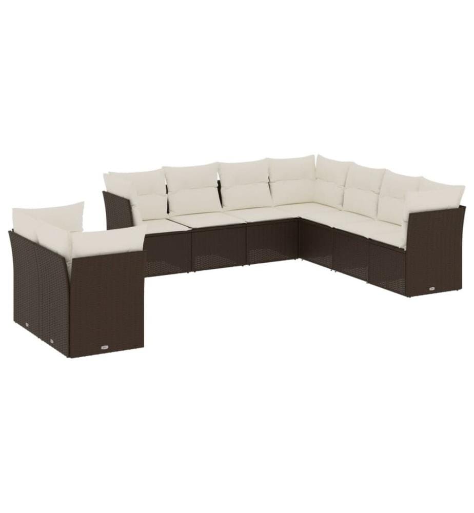 9-tlg. Garten-Sofagarnitur mit Kissen Braun Poly Rattan