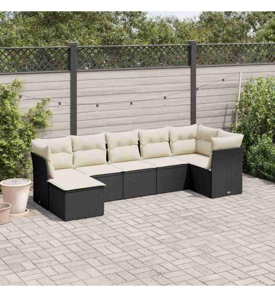 7-tlg. Garten-Sofagarnitur mit Kissen Schwarz Poly Rattan