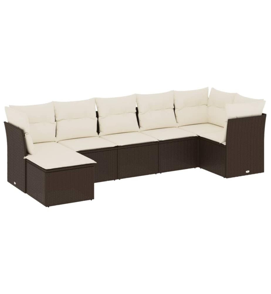 7-tlg. Garten-Sofagarnitur mit Kissen Braun Poly Rattan
