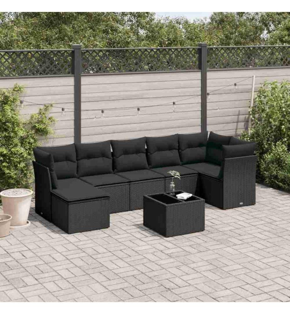 8-tlg. Garten-Sofagarnitur mit Kissen Schwarz Poly Rattan