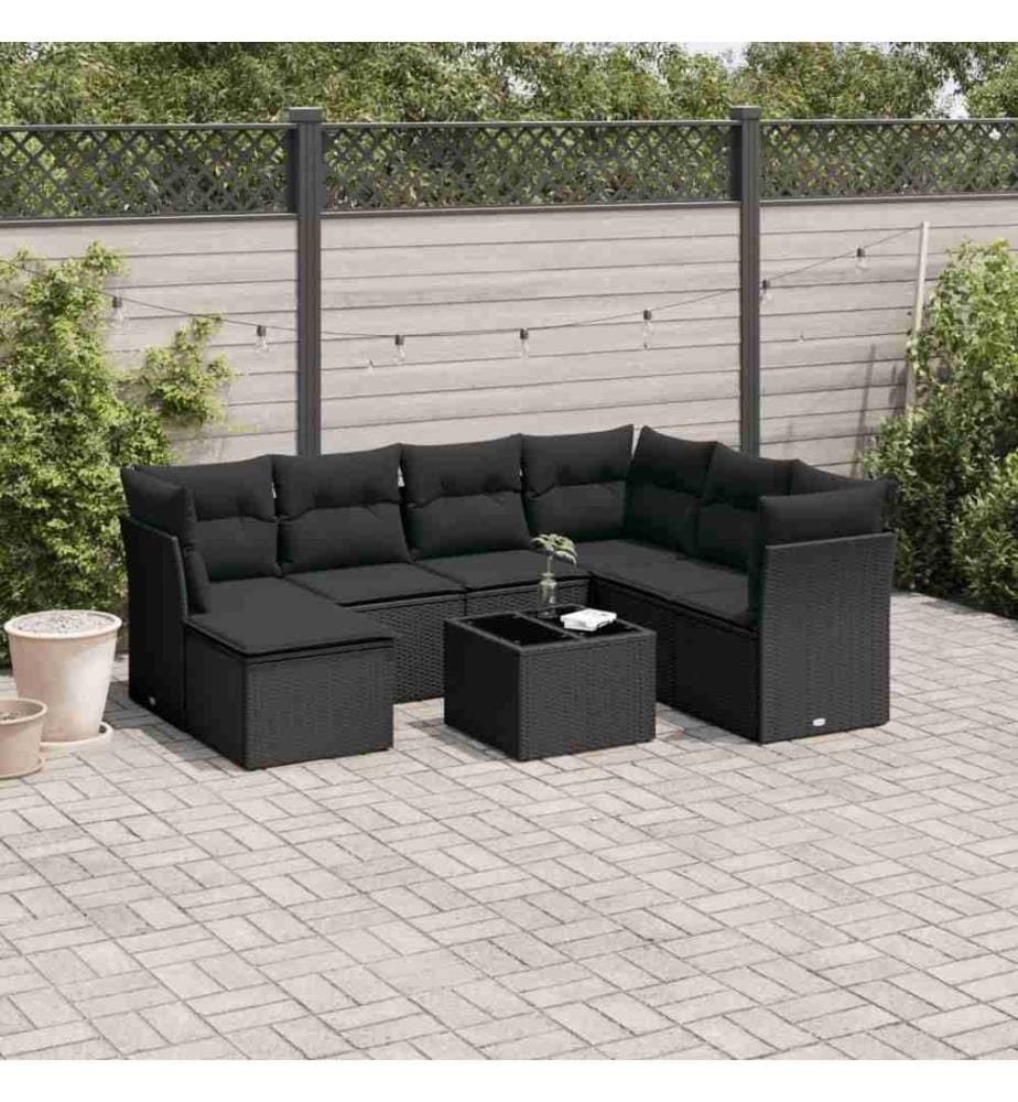 8-tlg. Garten-Sofagarnitur mit Kissen Schwarz Poly Rattan