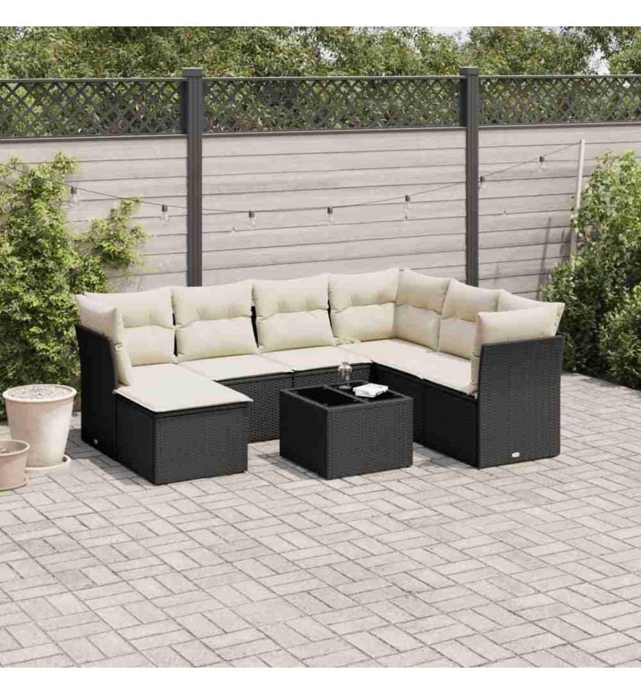 8-tlg. Garten-Sofagarnitur mit Kissen Schwarz Poly Rattan