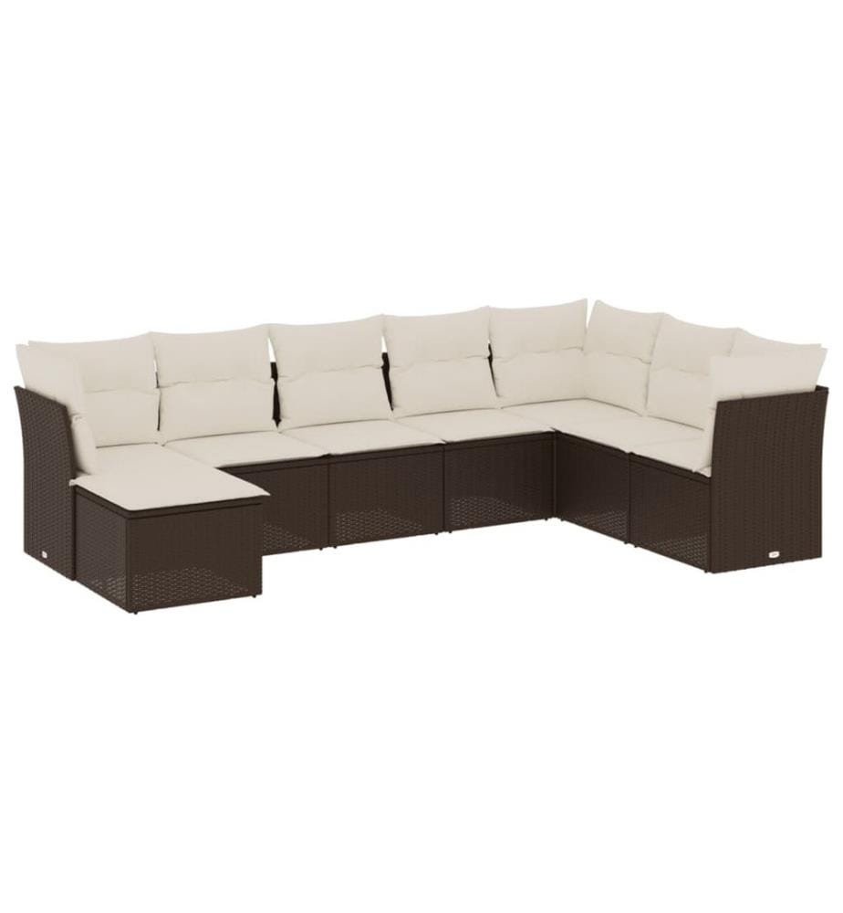 Salon de jardin 8 pcs avec coussins marron résine tressée