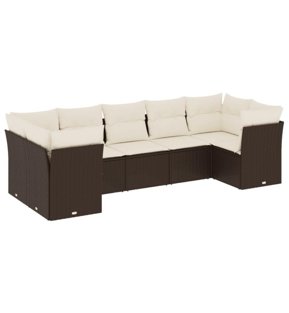7-tlg. Garten-Sofagarnitur mit Kissen Braun Poly Rattan