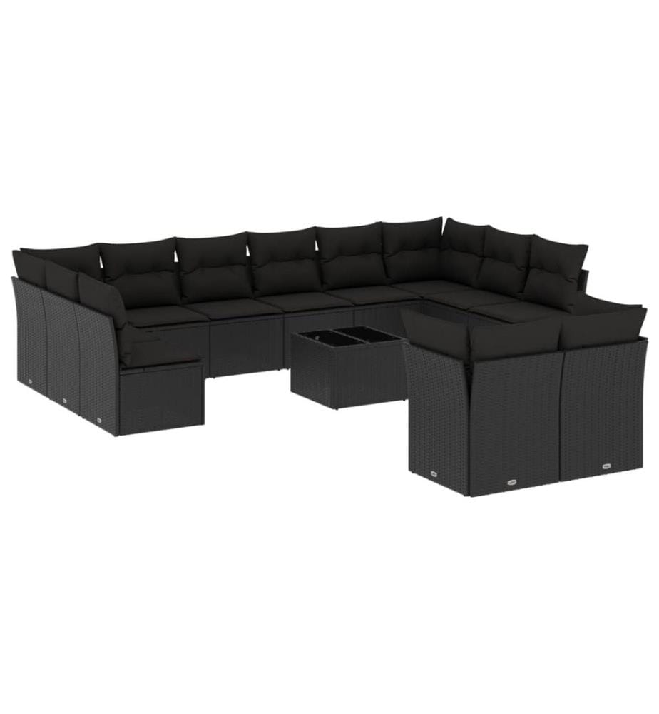 13-tlg. Garten-Sofagarnitur mit Kissen Schwarz Poly Rattan
