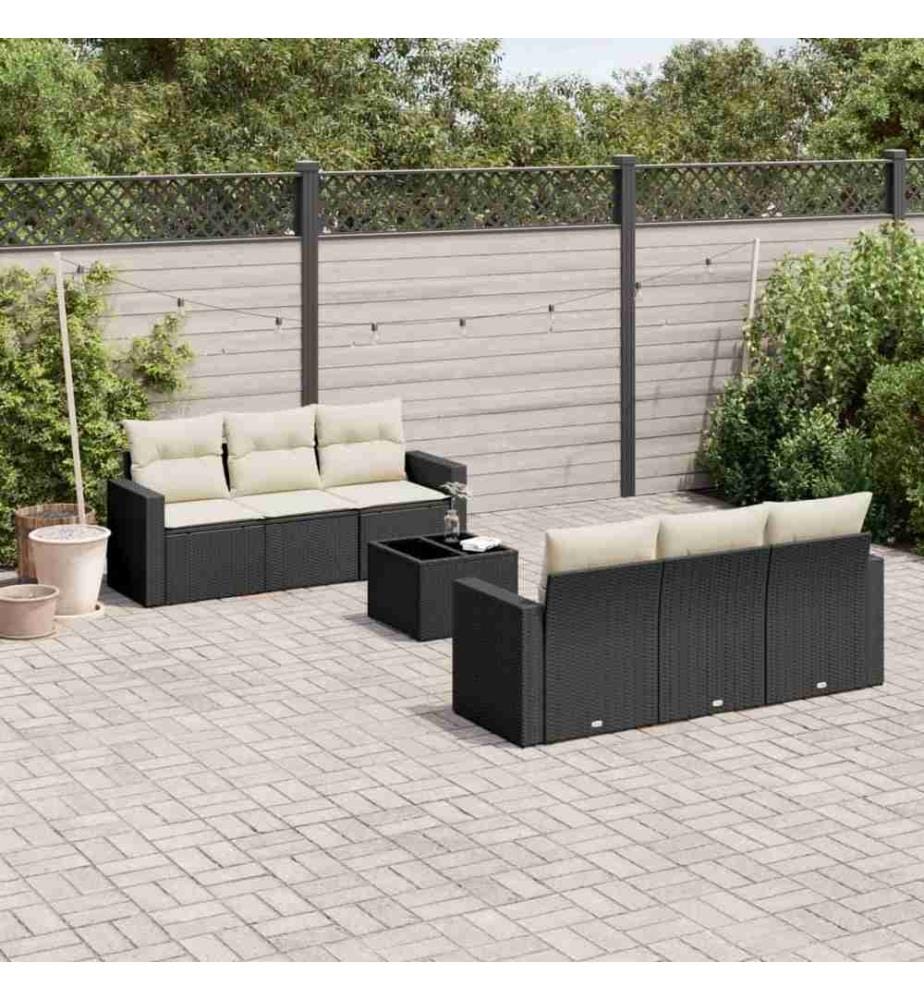 7-tlg. Garten-Sofagarnitur mit Kissen Schwarz Poly Rattan