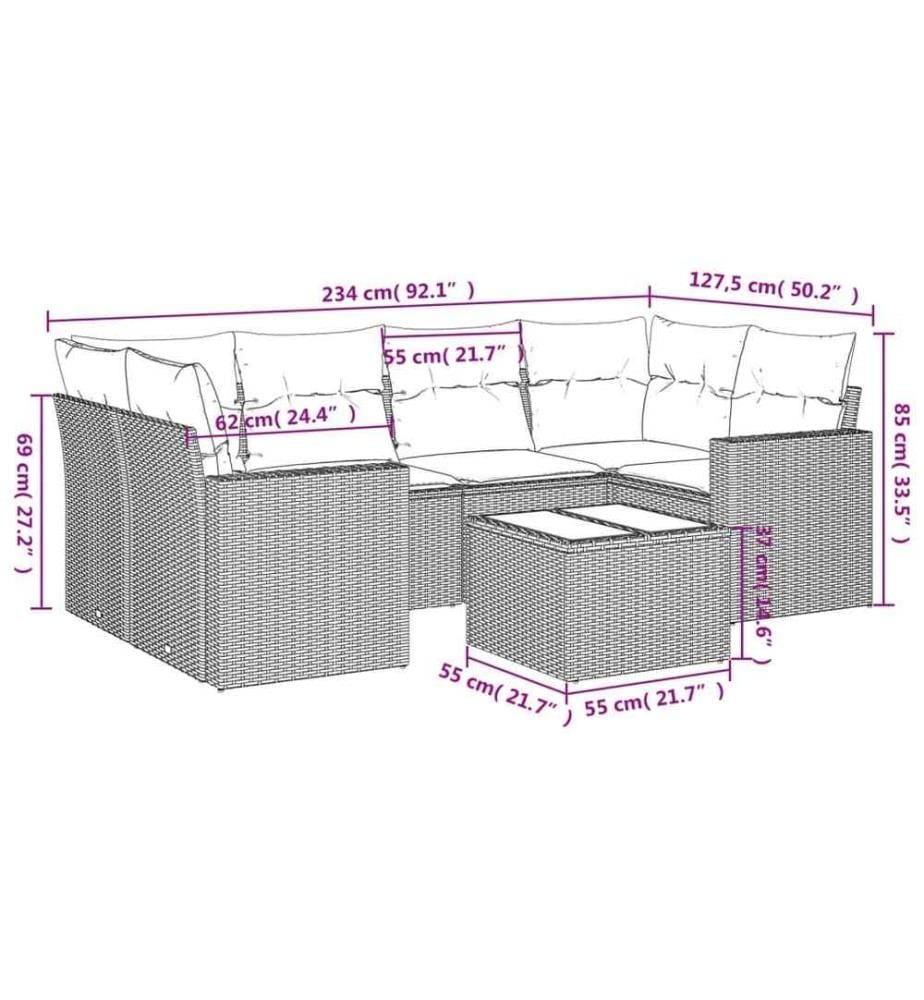 7-tlg. Garten-Sofagarnitur mit Kissen Schwarz Poly Rattan