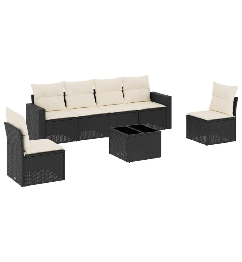 7-tlg. Garten-Sofagarnitur mit Kissen Schwarz Poly Rattan