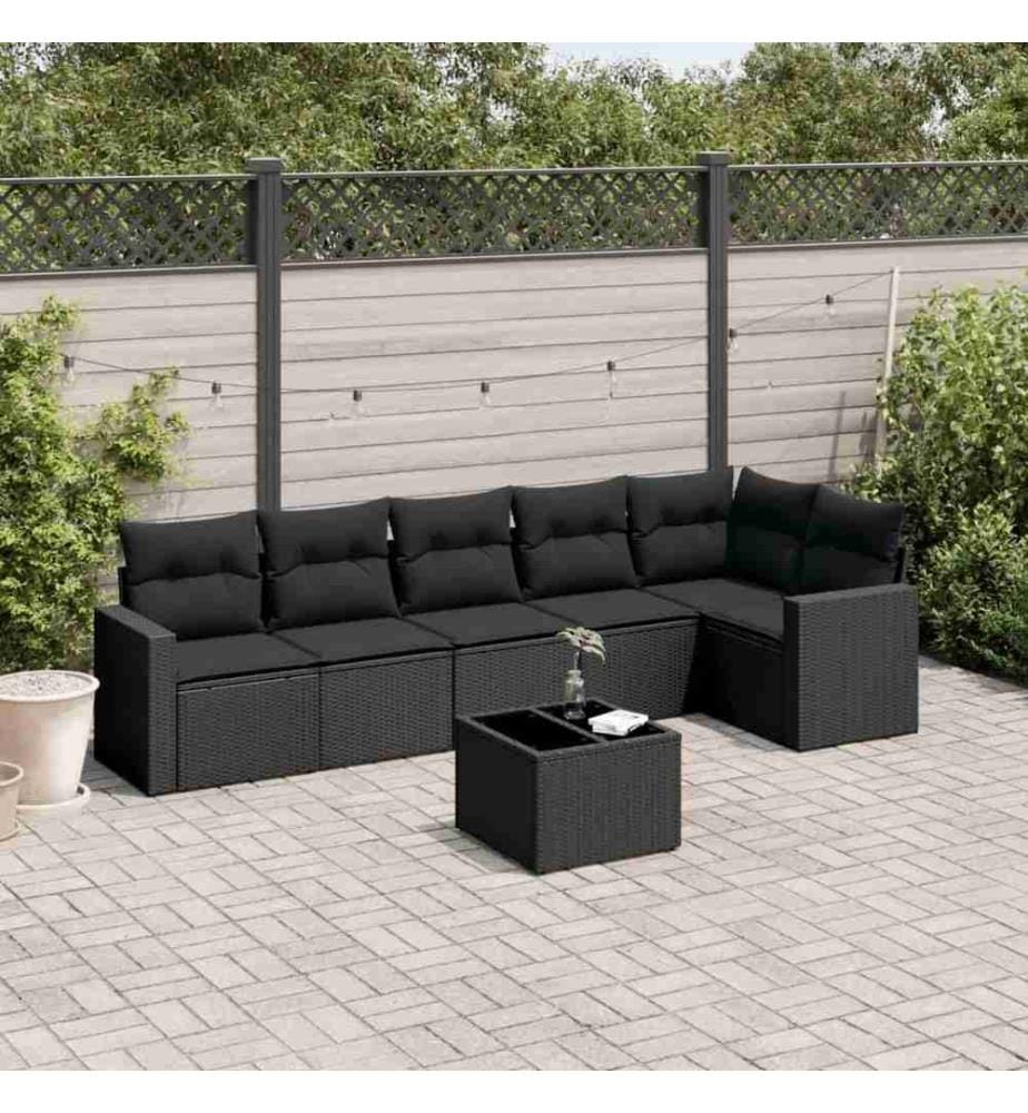 7-tlg. Garten-Sofagarnitur mit Kissen Schwarz Poly Rattan