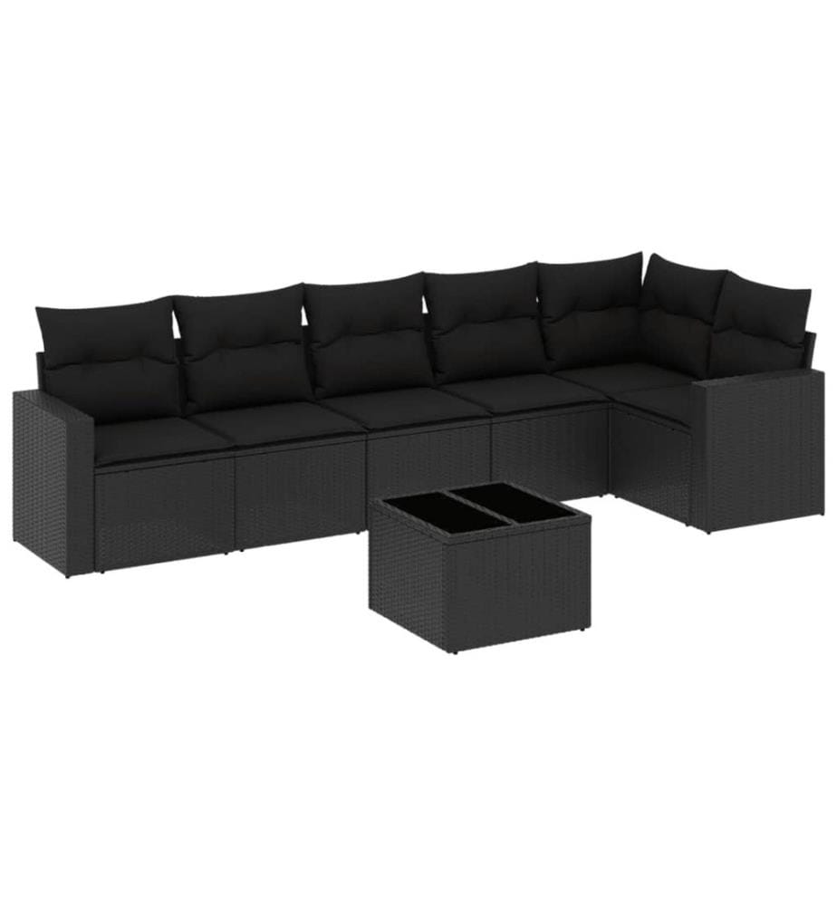 7-tlg. Garten-Sofagarnitur mit Kissen Schwarz Poly Rattan