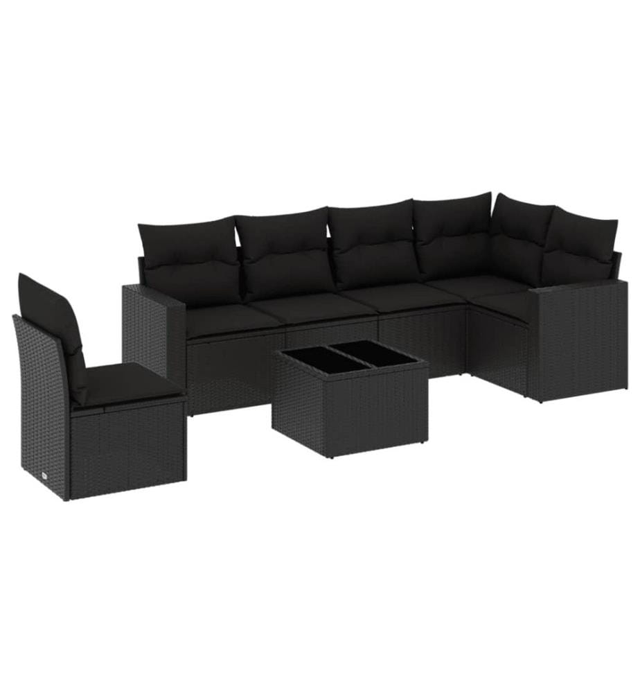 7-tlg. Garten-Sofagarnitur mit Kissen Schwarz Poly Rattan