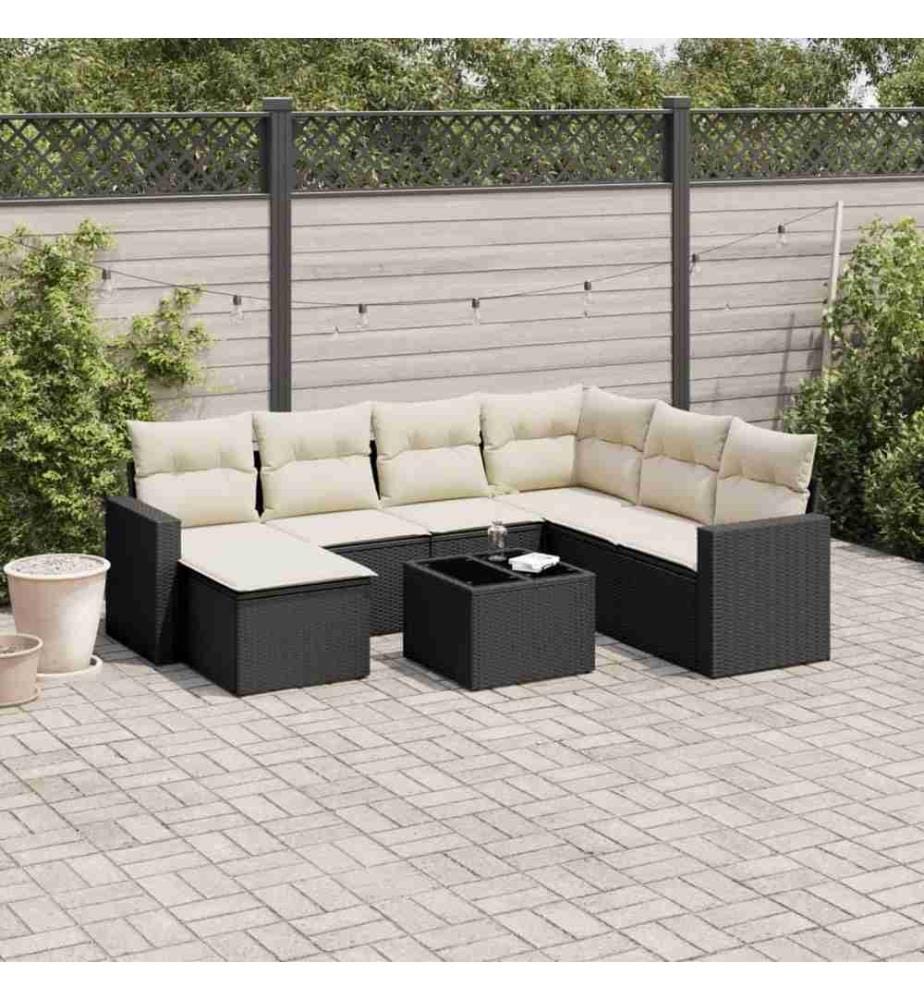 8-tlg. Garten-Sofagarnitur mit Kissen Schwarz Poly Rattan
