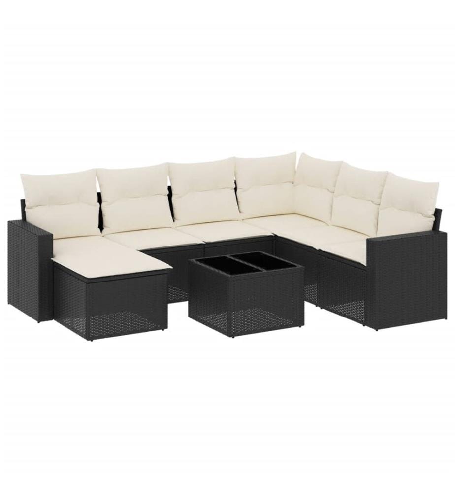 8-tlg. Garten-Sofagarnitur mit Kissen Schwarz Poly Rattan