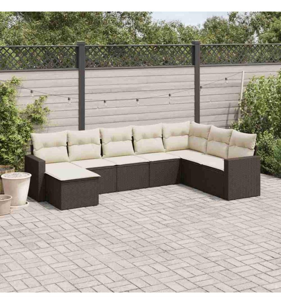 8-tlg. Garten-Sofagarnitur mit Kissen Braun Poly Rattan
