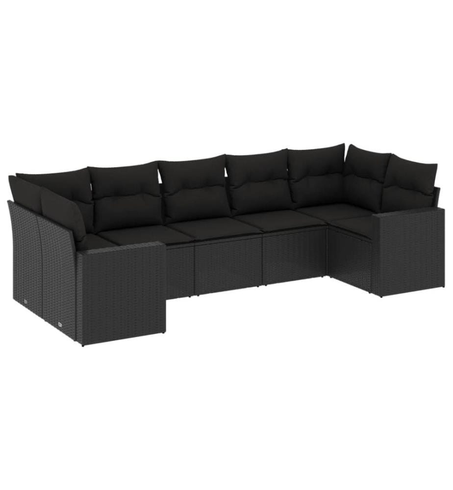 Salon de jardin 7 pcs avec coussins noir résine tressée