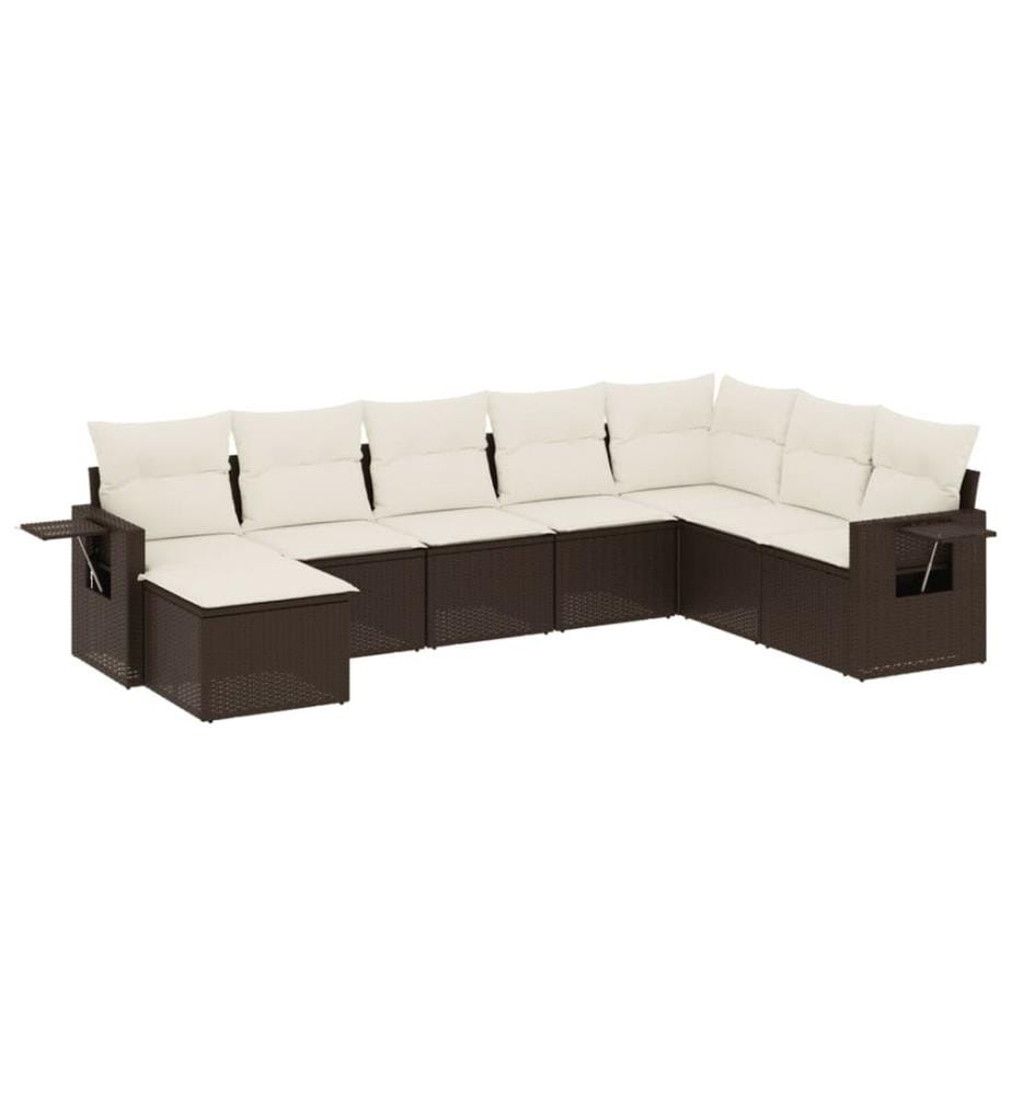 Salon de jardin 8 pcs avec coussins marron résine tressée