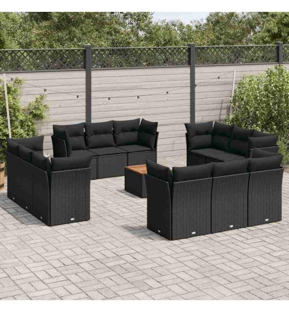 13-tlg. Garten-Sofagarnitur mit Kissen Schwarz Poly Rattan