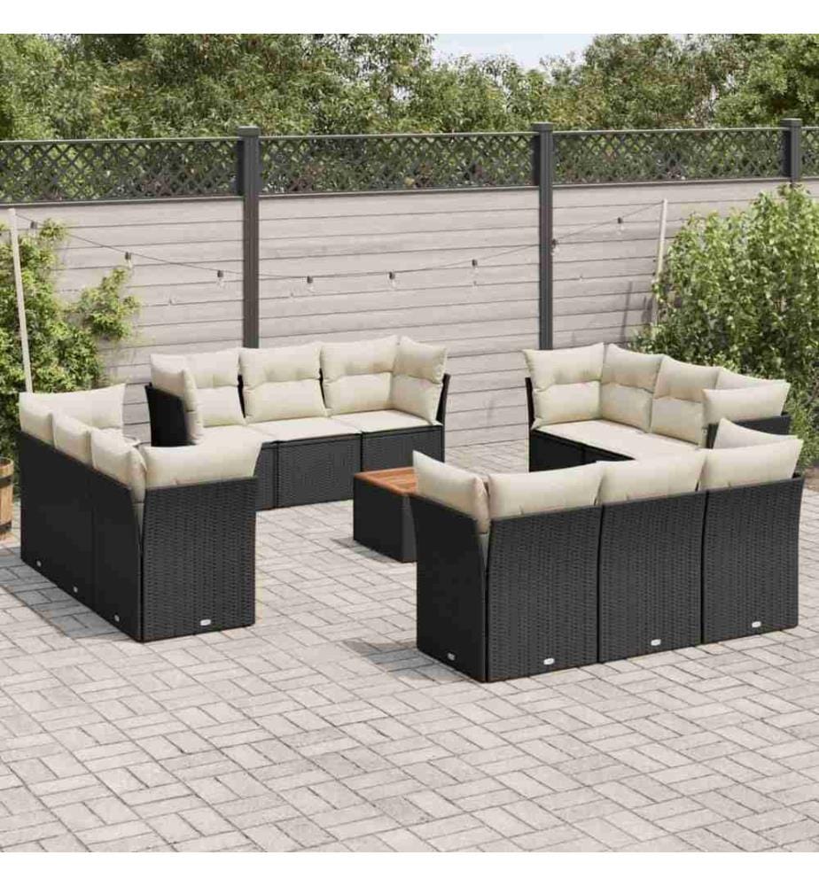 13-tlg. Garten-Sofagarnitur mit Kissen Schwarz Poly Rattan