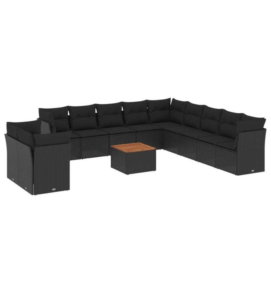 12-tlg. Garten-Sofagarnitur mit Kissen Schwarz Poly Rattan