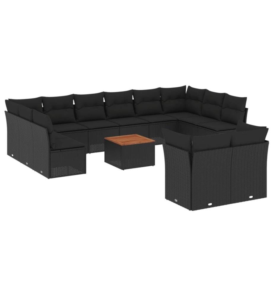 13-tlg. Garten-Sofagarnitur mit Kissen Schwarz Poly Rattan