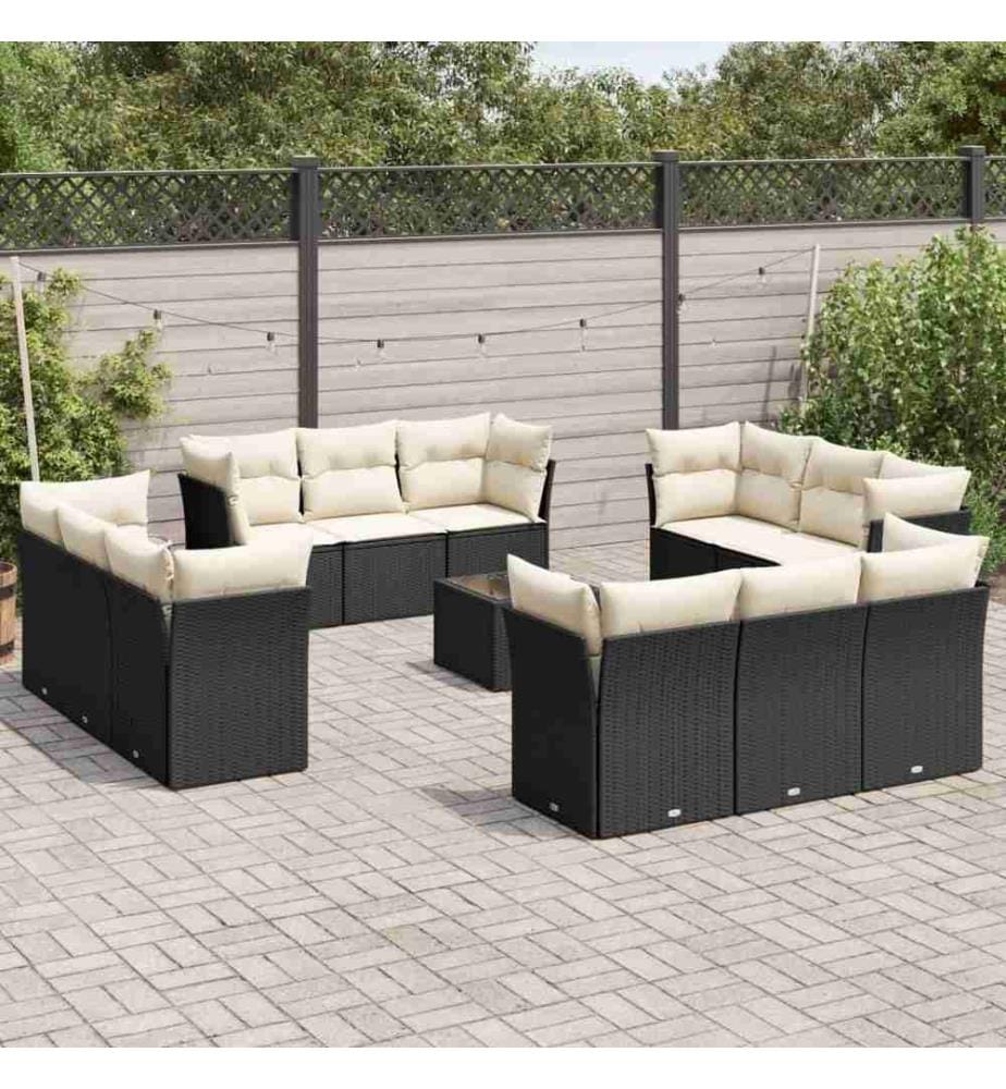 13-tlg. Garten-Sofagarnitur mit Kissen Schwarz Poly Rattan