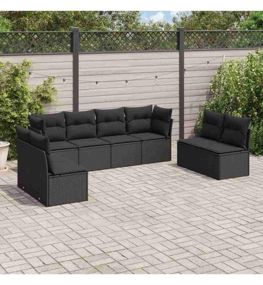Salon de jardin 8 pcs avec coussins noir résine tressée