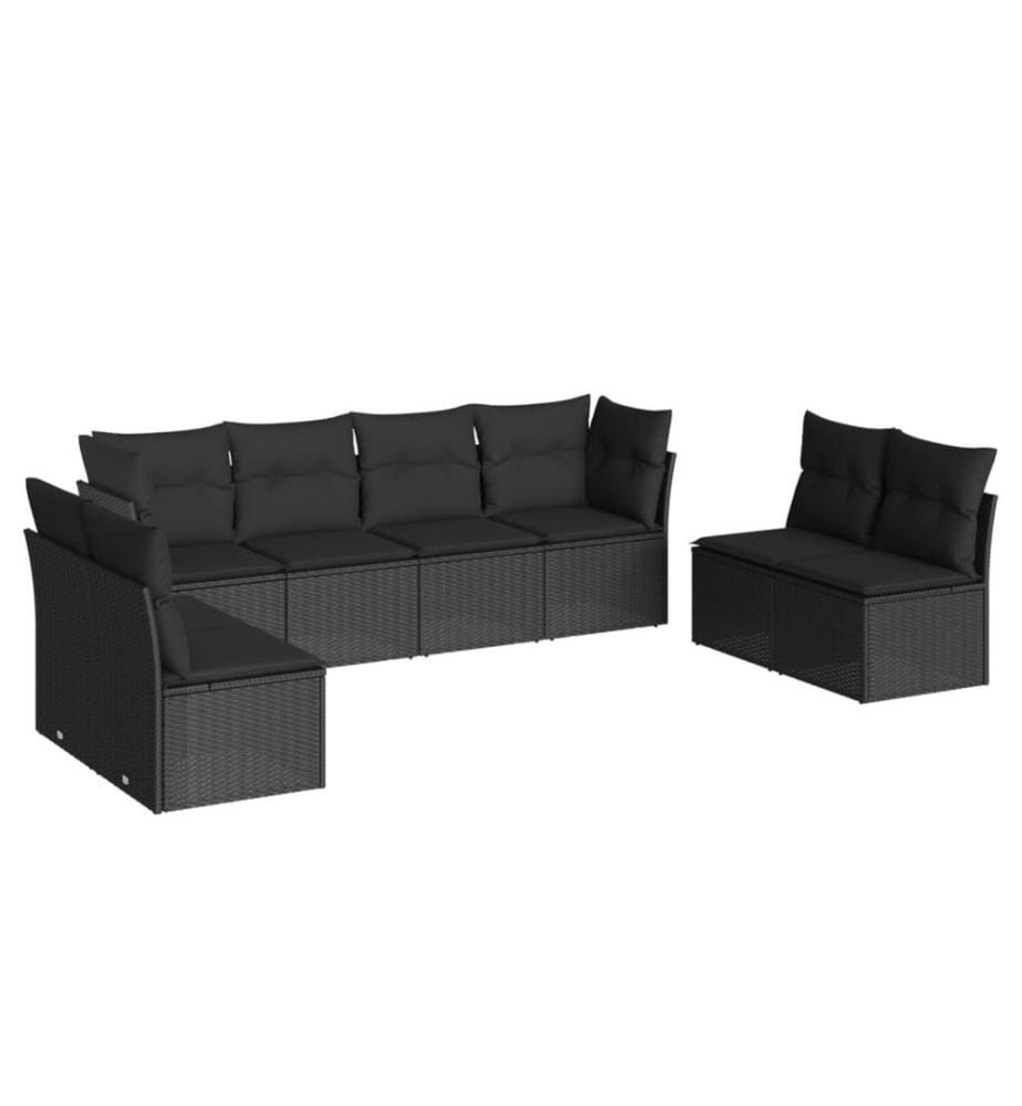 Salon de jardin 8 pcs avec coussins noir résine tressée