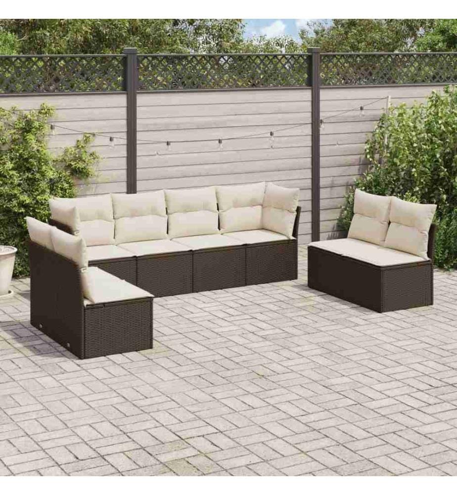 Salon de jardin 8 pcs avec coussins marron résine tressée