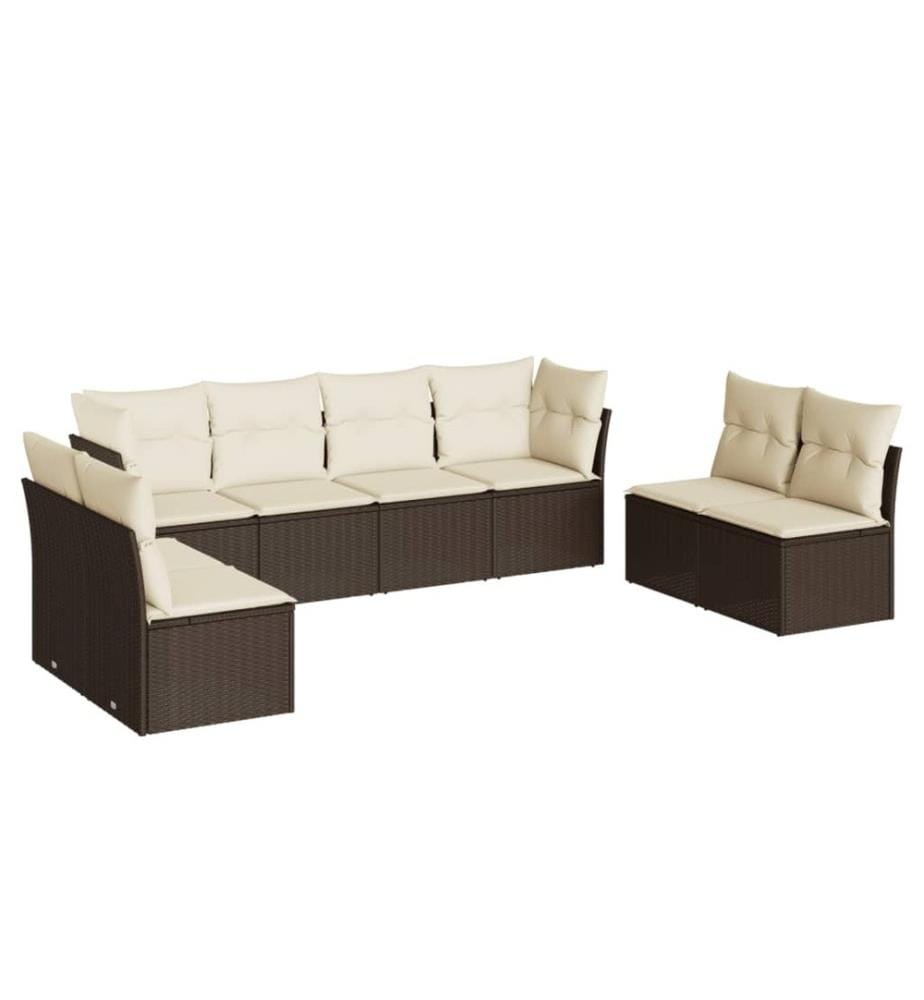 Salon de jardin 8 pcs avec coussins marron résine tressée