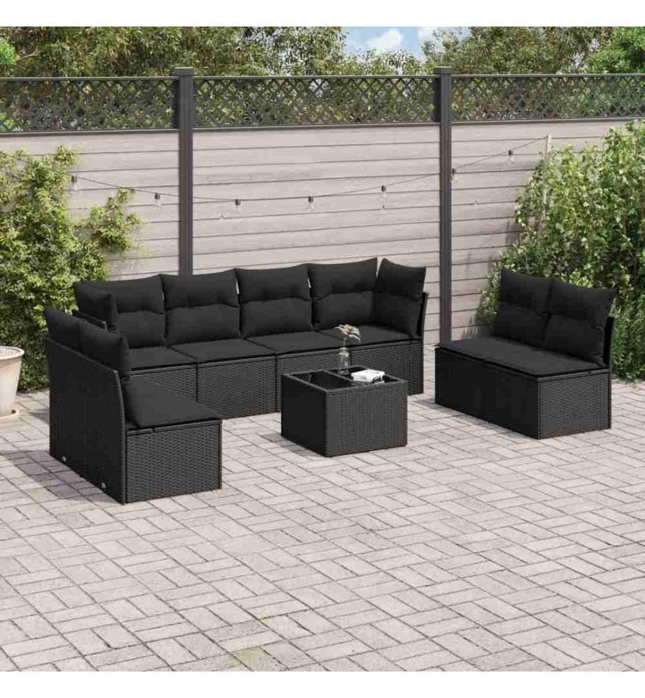 9-tlg. Garten-Sofagarnitur mit Kissen Schwarz Poly Rattan