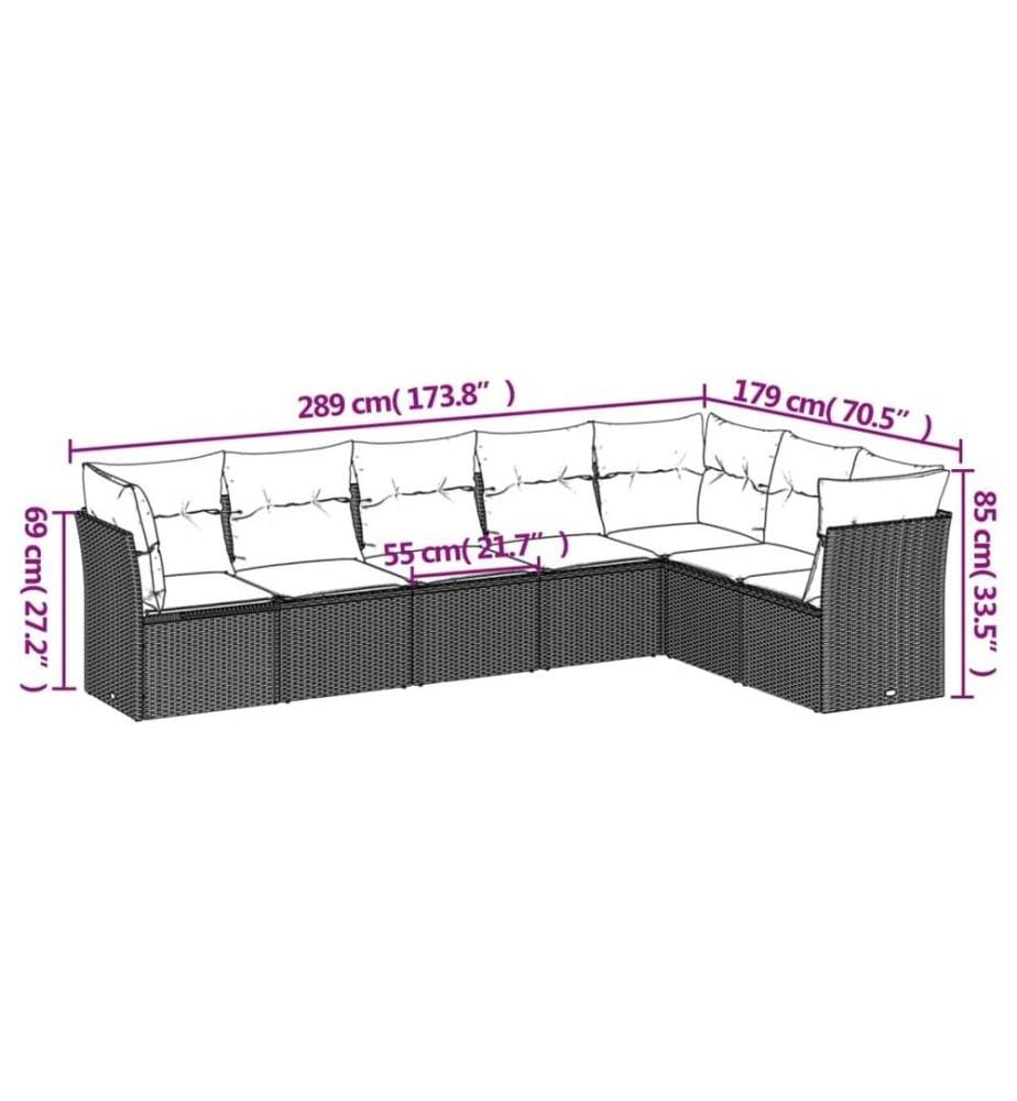 Salon de jardin avec coussins 7 pcs marron résine tressée