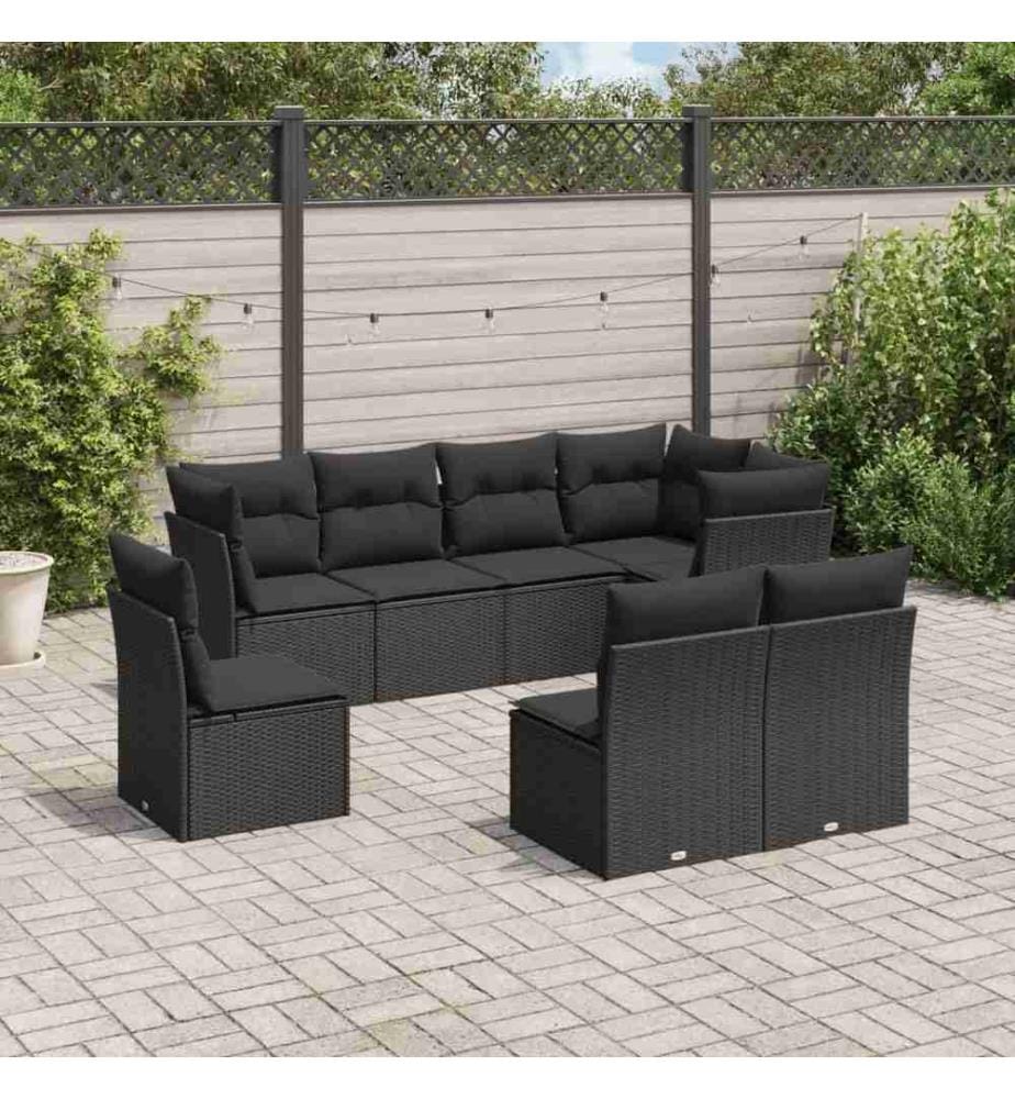 Salon de jardin 8 pcs avec coussins noir résine tressée