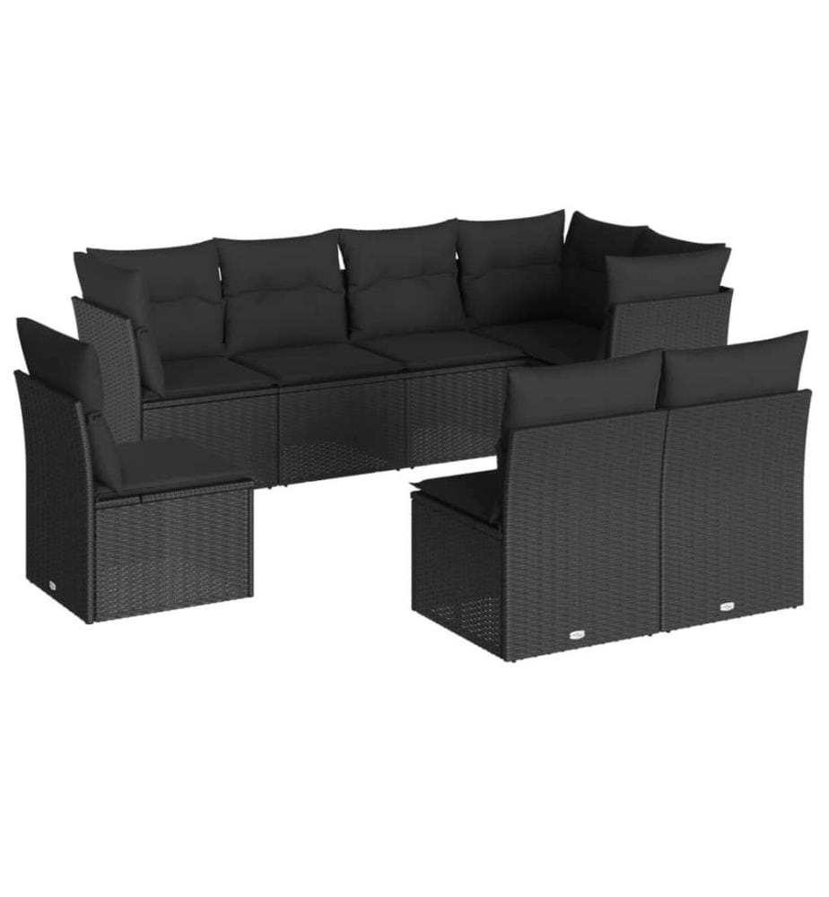 Salon de jardin 8 pcs avec coussins noir résine tressée