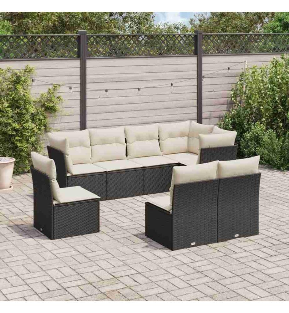 Salon de jardin 8 pcs avec coussins noir résine tressée