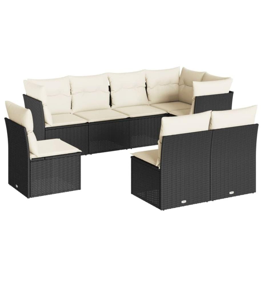 Salon de jardin 8 pcs avec coussins noir résine tressée