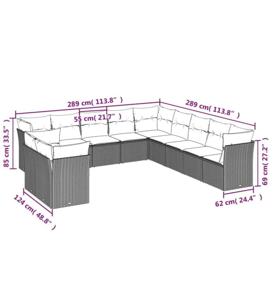 11-tlg. Garten-Sofagarnitur mit Kissen Braun Poly Rattan