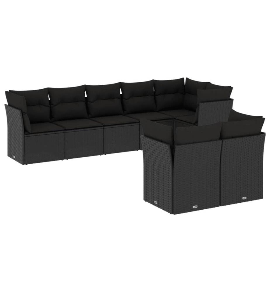 Salon de jardin 8 pcs avec coussins noir résine tressée