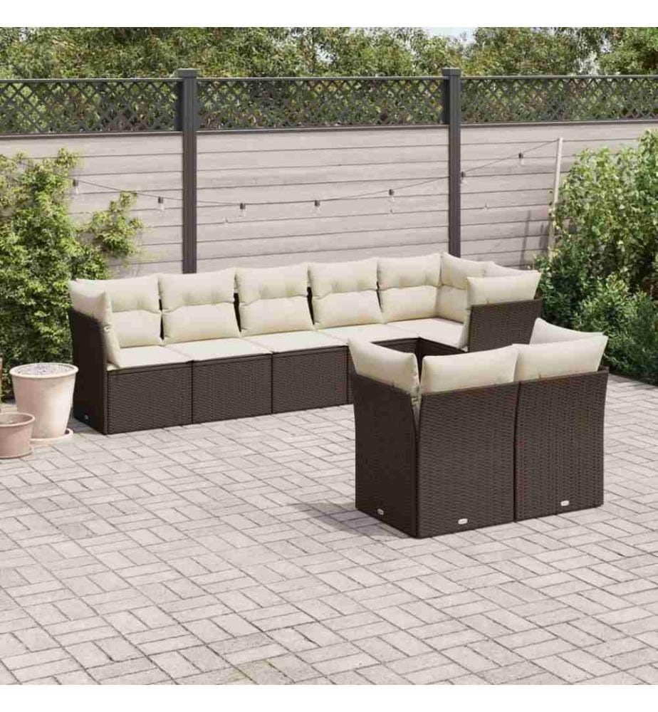 Salon de jardin 8 pcs avec coussins marron résine tressée