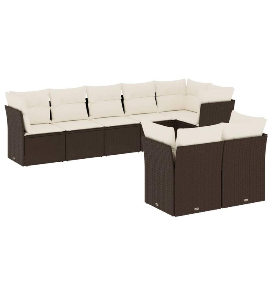 Salon de jardin 8 pcs avec coussins marron résine tressée