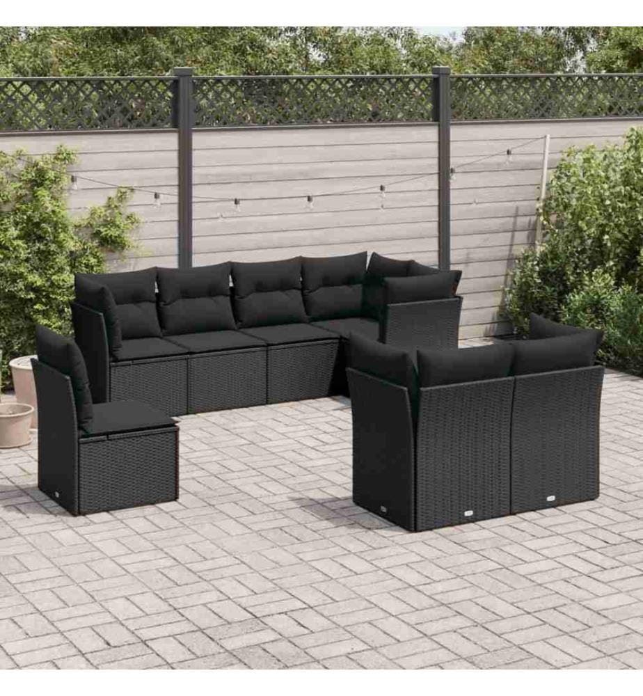 Salon de jardin 8 pcs avec coussins noir résine tressée