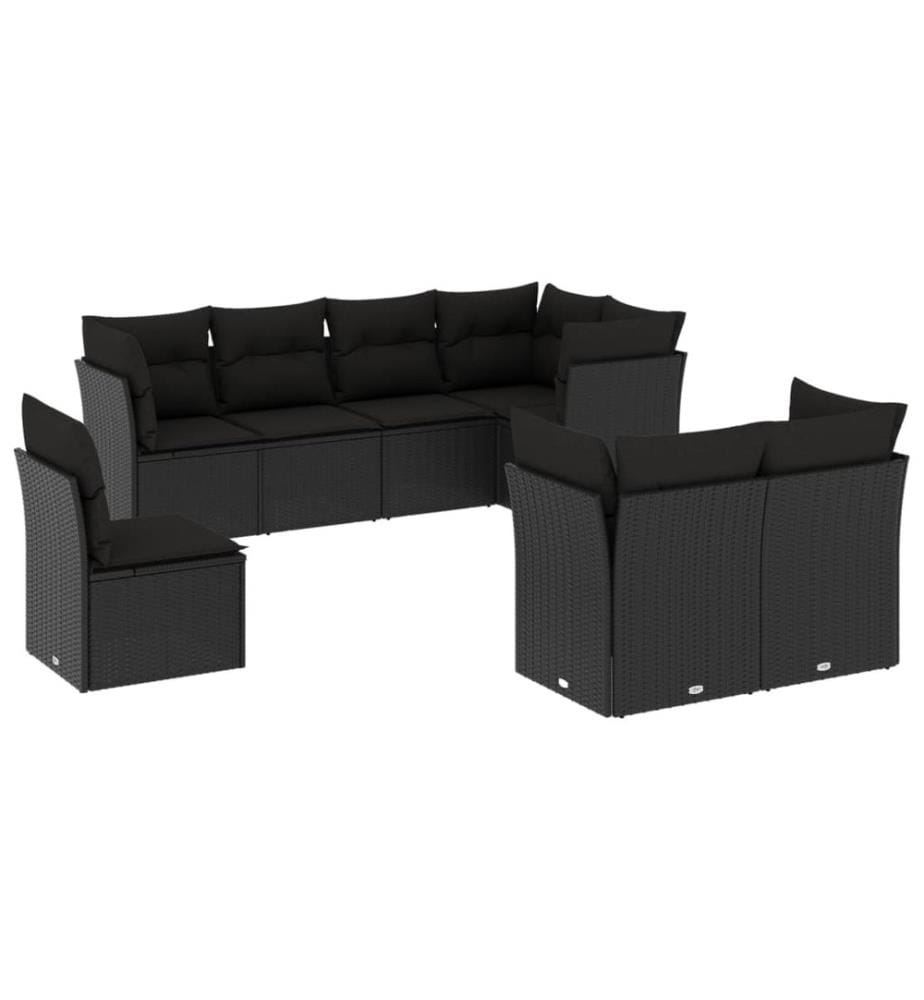 Salon de jardin 8 pcs avec coussins noir résine tressée