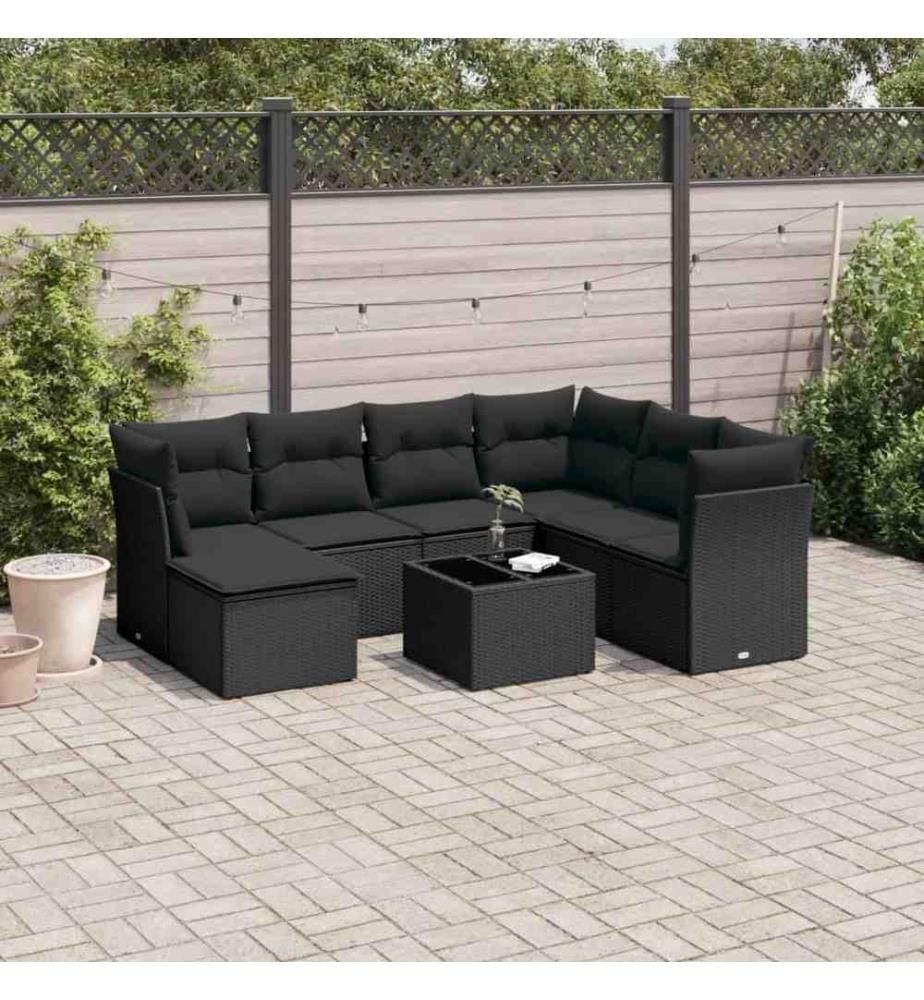 8-tlg. Garten-Sofagarnitur mit Kissen Schwarz Poly Rattan
