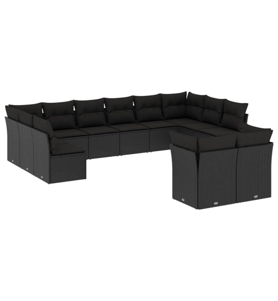 12-tlg. Garten-Sofagarnitur mit Kissen Schwarz Poly Rattan