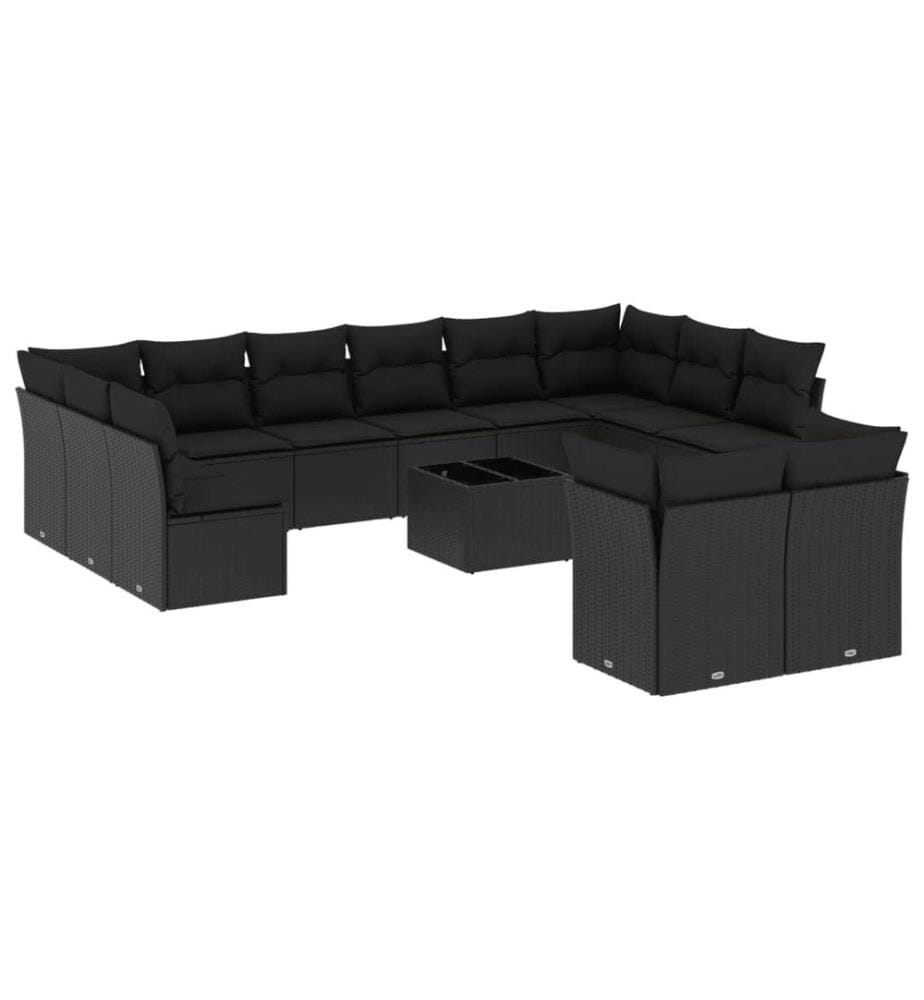 13-tlg. Garten-Sofagarnitur mit Kissen Schwarz Poly Rattan