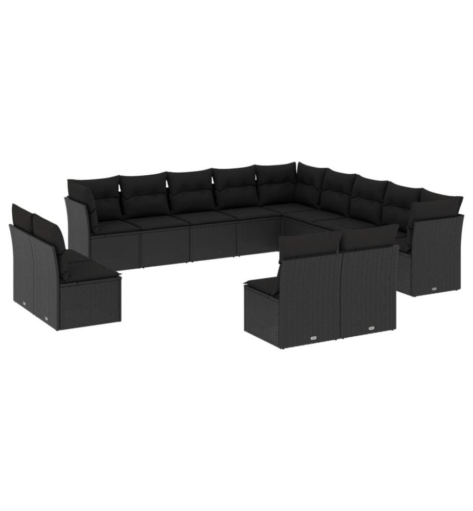 13-tlg. Garten-Sofagarnitur mit Kissen Schwarz Poly Rattan